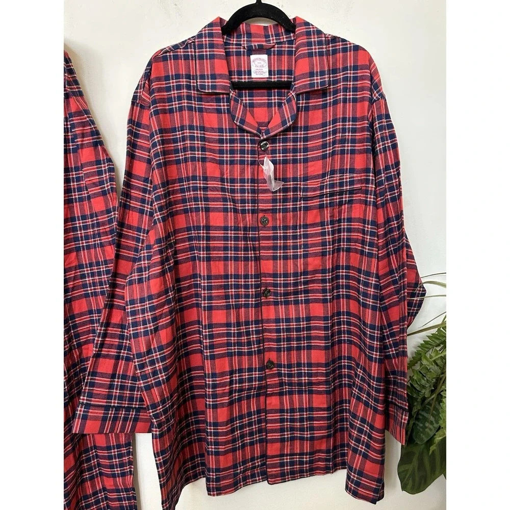 NWT Brooks Brothers Mens Red Plaid Cotton Pajama Set Button Front Loungewear 2XL